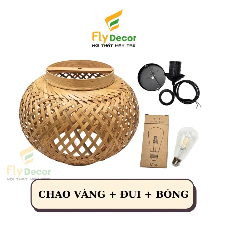 Chao Đèn Mây Tre Thả Trần Trang Trí, Lồng Đèn Treo Tết Hình Tròn Cao Cấp (Hàng Xuất Khẩu) - Flydecor