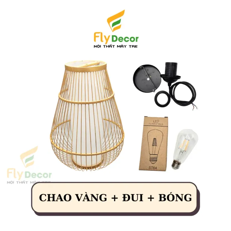 Đèn Lồng Mây Tre Thả Trần Tăm Bầu Trang Trí Cho Phòng Khách, Quán Cafe - Flydecor