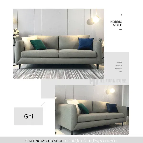 Ghế Sofa Nỉ Cao Cấp H20V6 H2 Furniture Mặt Đệm Êm Ái Đàn Hồi Với Thiết Kế Đơn Giản Phù Hợp Chung Cư Mini, Phòng Ngủ