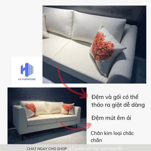 Ghế Sofa Nỉ Cao Cấp H20V6 H2 Furniture Mặt Đệm Êm Ái Đàn Hồi Với Thiết Kế Đơn Giản Phù Hợp Chung Cư Mini, Phòng Ngủ