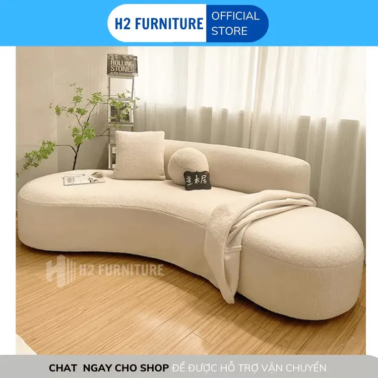 Ghế Sofa Nỉ Cong H2 Furniture Kích Thước Đa Dạng Mặt Đệm Lò Xo Với Khung Gỗ Chắc Chắn, Sofa Cong Phòng Khách H20C1