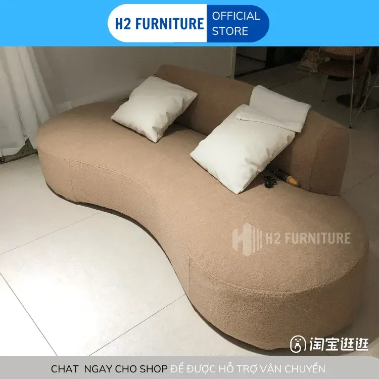 Ghế Sofa Nỉ Cong H2 Furniture Kích Thước Đa Dạng Mặt Đệm Lò Xo Với Khung Gỗ Chắc Chắn, Sofa Cong Phòng Khách H20C1