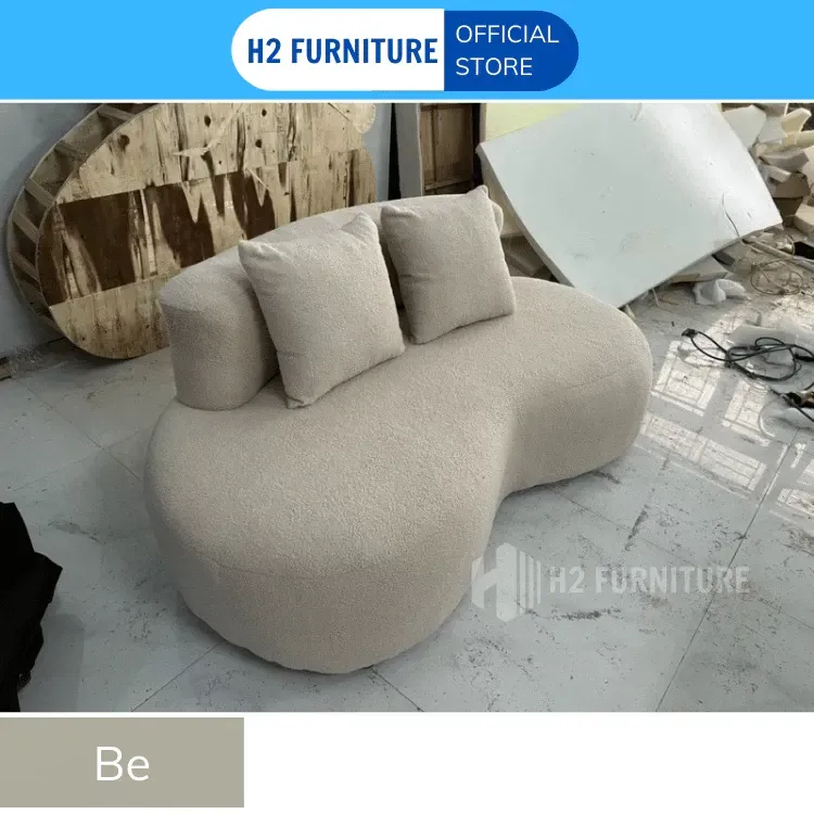 Ghế Sofa Nỉ Cong H2 Furniture Kích Thước Đa Dạng Mặt Đệm Lò Xo Với Khung Gỗ Chắc Chắn, Sofa Cong Phòng Khách H20C1