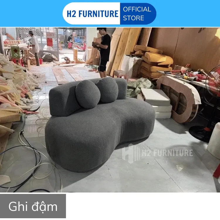 Ghế Sofa Nỉ Cong H2 Furniture Kích Thước Đa Dạng Mặt Đệm Lò Xo Với Khung Gỗ Chắc Chắn, Sofa Cong Phòng Khách H20C1