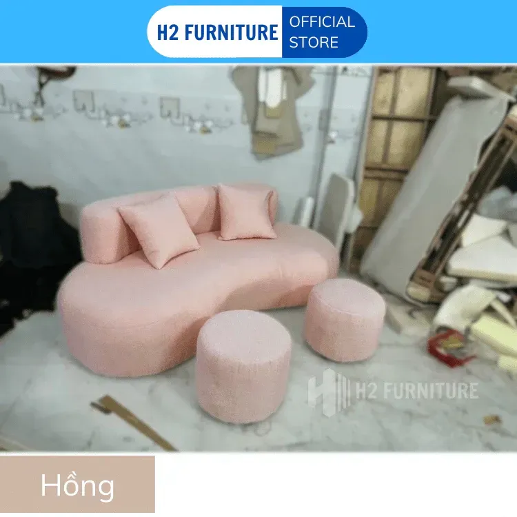 Ghế Sofa Nỉ Cong H2 Furniture Kích Thước Đa Dạng Mặt Đệm Lò Xo Với Khung Gỗ Chắc Chắn, Sofa Cong Phòng Khách H20C1