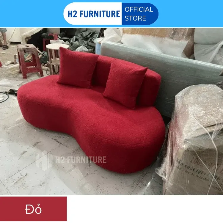 Ghế Sofa Nỉ Cong H2 Furniture Kích Thước Đa Dạng Mặt Đệm Lò Xo Với Khung Gỗ Chắc Chắn, Sofa Cong Phòng Khách H20C1