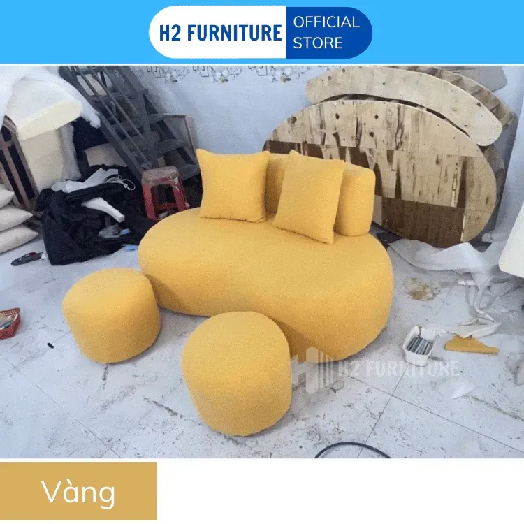 Ghế Sofa Nỉ Cong H2 Furniture Kích Thước Đa Dạng Mặt Đệm Lò Xo Với Khung Gỗ Chắc Chắn, Sofa Cong Phòng Khách H20C1