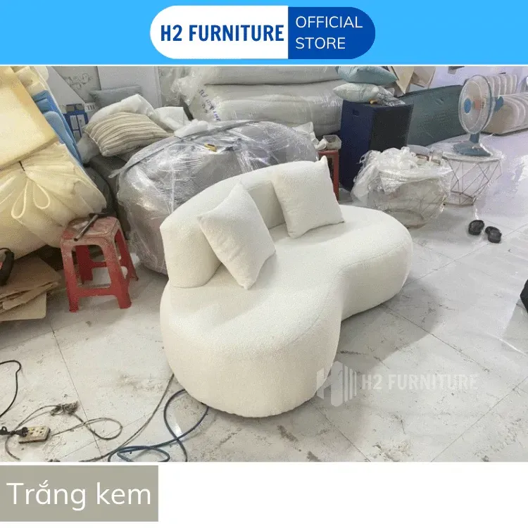 Ghế Sofa Nỉ Cong H2 Furniture Kích Thước Đa Dạng Mặt Đệm Lò Xo Với Khung Gỗ Chắc Chắn, Sofa Cong Phòng Khách H20C1