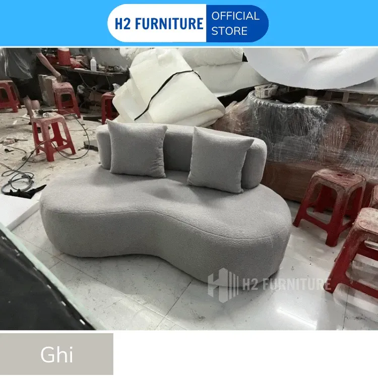 Ghế Sofa Nỉ Cong H2 Furniture Kích Thước Đa Dạng Mặt Đệm Lò Xo Với Khung Gỗ Chắc Chắn, Sofa Cong Phòng Khách H20C1