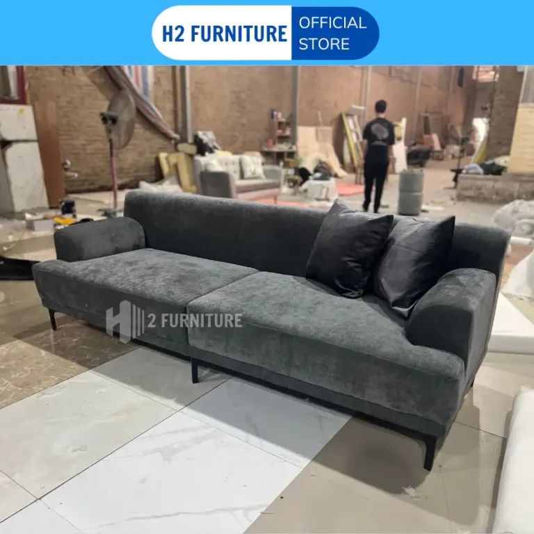 Ghế Sofa Nỉ Tribeca H20V5 Cao Cấp H2 Furniture Vải Nỉ Mềm Mại Đệm Mút Lò Xo Êm Ái Tặng Kèm 2 Gối Ôm