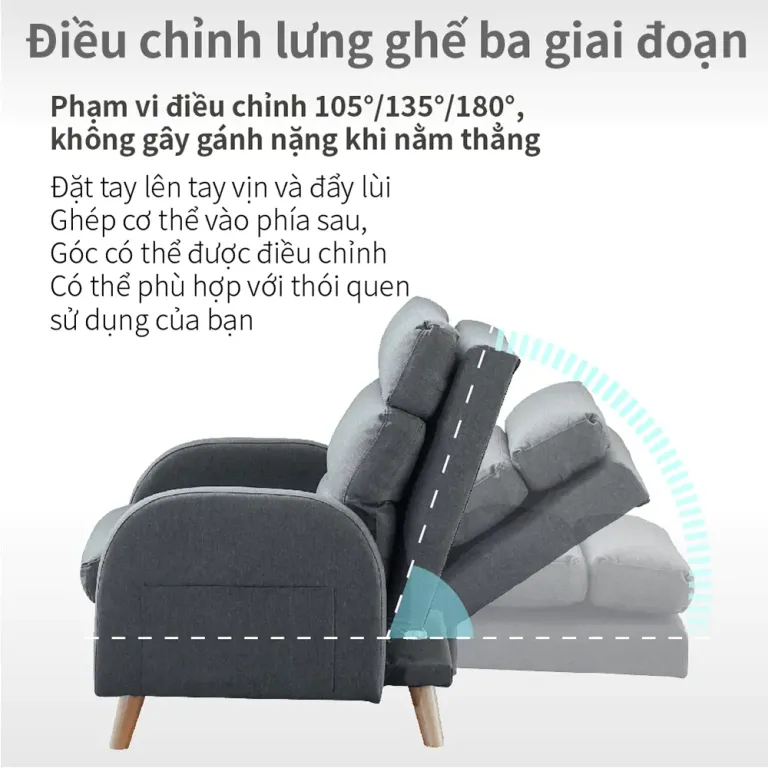 Ghế Sofa Thư Giãn - RICHOME P-R-SF066GR - Thiết Kế Ngả Lưng Đến 180 Độ, Đôn Rời Tiện Lợi, Sang Trọng