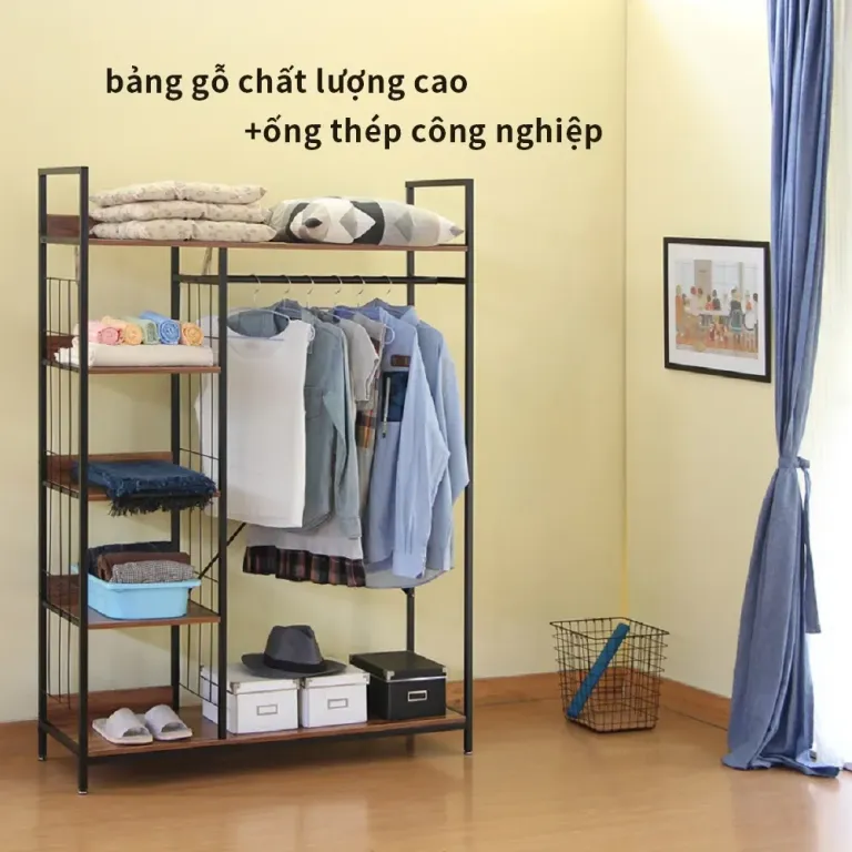 Giá Treo Quần Áo Kết Hợp Kệ Để Đồ 5 Tầng RICHOME WA210-1 Size To, Khung Sắt Chắc Chắn