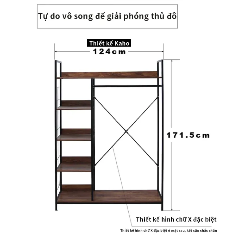 Giá Treo Quần Áo Kết Hợp Kệ Để Đồ 5 Tầng RICHOME WA210-1 Size To, Khung Sắt Chắc Chắn