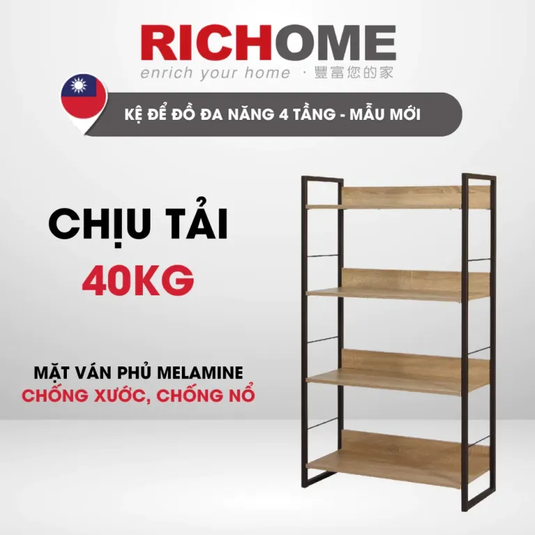 Kệ Để Đồ Đa Năng 4 Tầng, Kệ Trưng Bày RICHOME SH480-1 Ván Gỗ Phủ Melamin Cao Cấp Tiêu Chuẩn Đài Loan (Mẫu Mới)