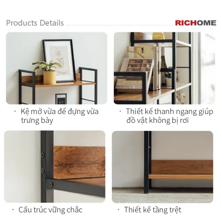 Kệ Để Đồ Đa Năng 4 Tầng, Kệ Trưng Bày RICHOME SH517-1 Ván Gỗ Phủ Melamin Cao Cấp Tiêu Chuẩn Đài Loan