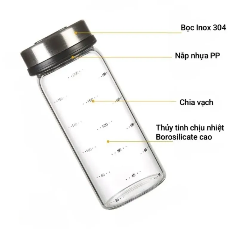 Lọ Đựng Gia Vị Thủy Tinh 200ML Nắp Xoáy Inox Cao Cấp