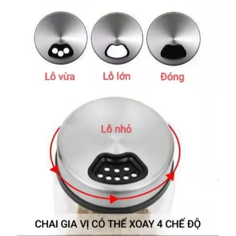 Lọ Đựng Gia Vị Thủy Tinh 200ML Nắp Xoáy Inox Cao Cấp