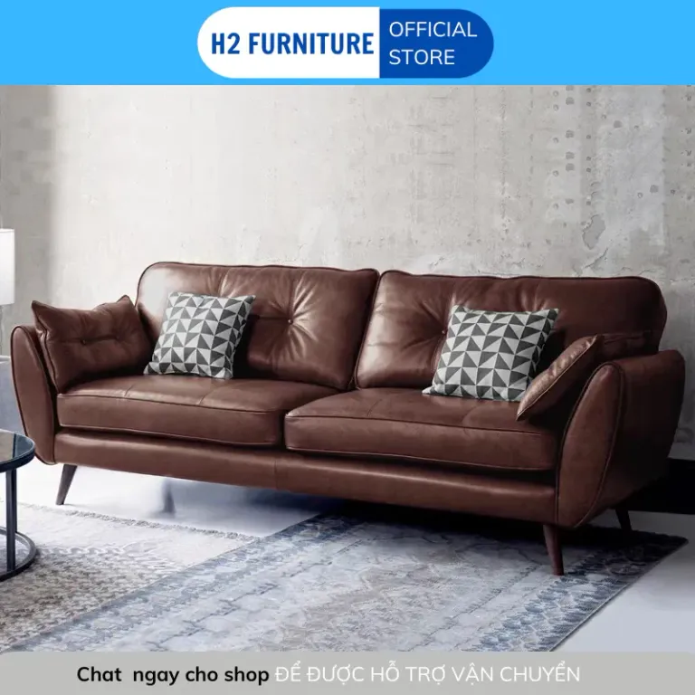 [Miễn Ship HN] Ghế Sofa Da Tay Nhót H2 Furniture Dành Cho 3 Đến 4 Người Ngồi Bảo Hành 1 Năm