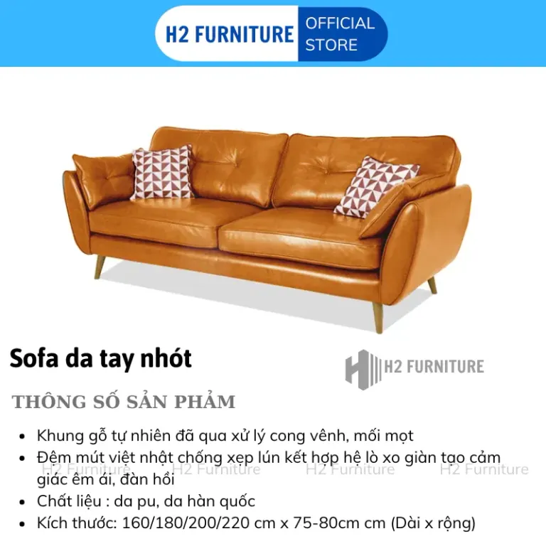 [Miễn Ship HN] Ghế Sofa Da Tay Nhót H2 Furniture Dành Cho 3 Đến 4 Người Ngồi Bảo Hành 1 Năm