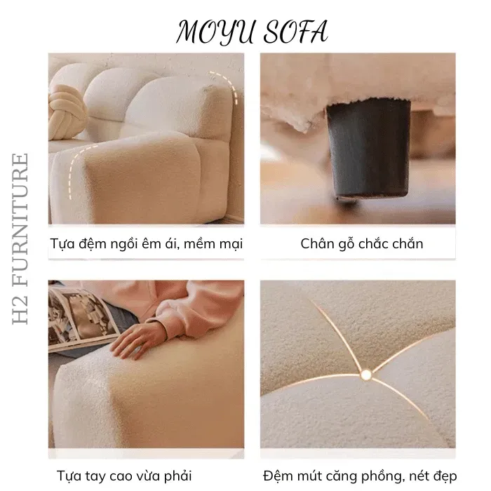 [Miễn Ship HN] Ghế Sofa Nỉ Lông Cừu Moyu Cao Cấp H2 Furniture Chất Liệu Êm Ái, Mềm Mại - Sofa Nỉ Xù Màu Sắc Đa Dạng