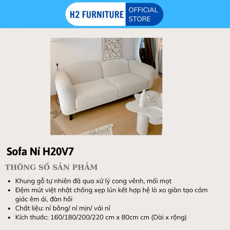 [Miễn Ship HN] Ghế Sofa Nỉ Lông Cừu Với Đệm Lò Xo Chân Inox Chắc Chắn H20V7 Bảo Hành 12 Tháng