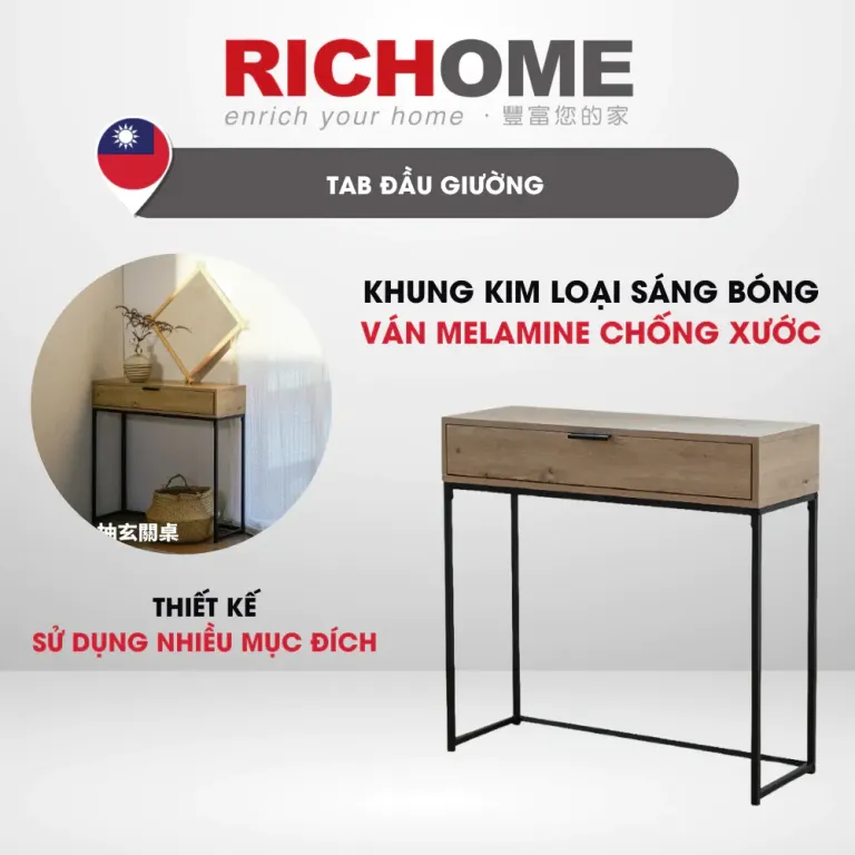 Tab Đầu Giường, Bàn Làm Việc. Khung Sắt Chắc Chắn RICHOME DE316, Thiết Kế Hiện Đại, Sang Trọng