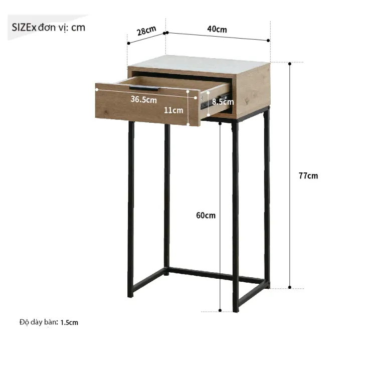 Tab Đầu Giường, Bàn Làm Việc. Khung Sắt Chắc Chắn RICHOME DR265, Thiết Kế Hiện Đại, Sang Trọng