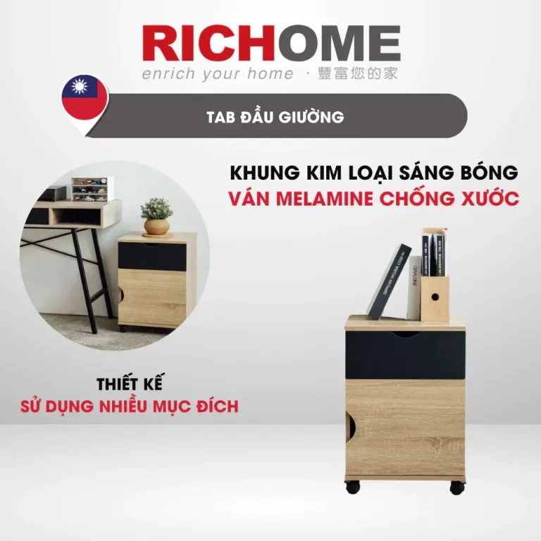 Tủ Tab Đầu Giường, Tủ Để Đồ Văn Phòng. Chắc Chắn Ván Phủ Mdf Chống Xước, Chống Nổ RICHOME DR245