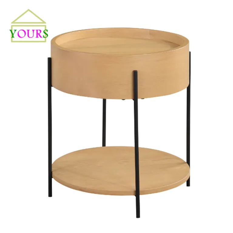 Bàn Tròn Khung Kim Loại REBAR ROUND END TABLE- NAT OAK