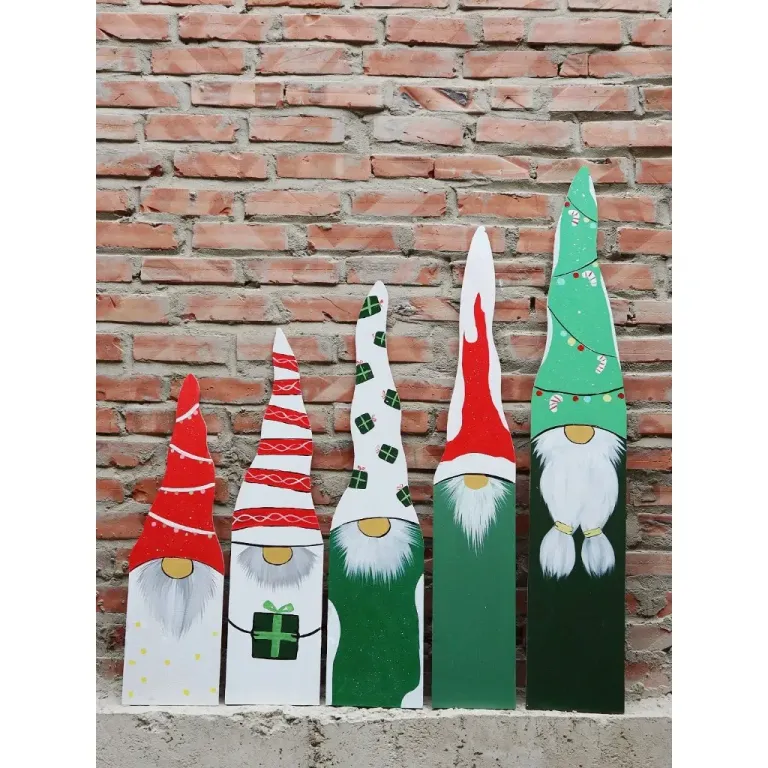 Bộ 5 Ông Già Noel Gỗ Size Lớn Đã Vẽ Hoàn Thiện, Phụ Kiện Trang Trí Cây Thông Noel, Decor Giáng Sinh