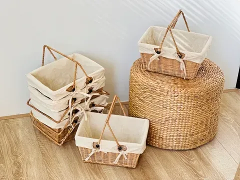 Giỏ Picnic Mây Có Quai Có Lót Vải - Giỏ Mây Đi Du Lịch, Dã Ngoại Để Chụp Ảnh/ Trang Trí