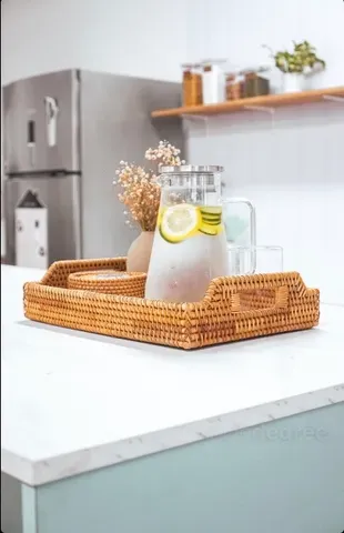 Khay Mây Chữ Nhật Tay Cầm Đựng Bình Trà, Đựng Đồ Ăn Trang Trí - Rattan Tray