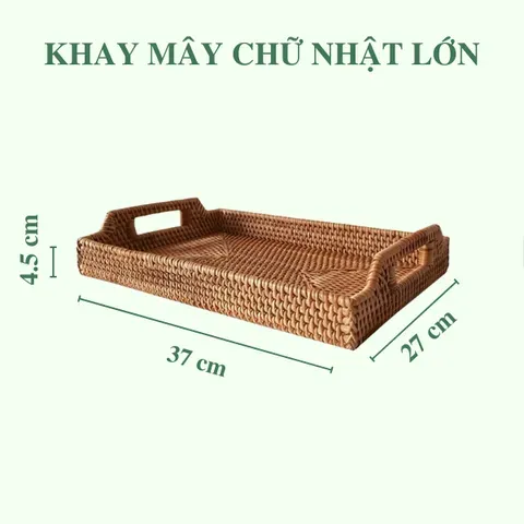 Khay Mây Chữ Nhật Tay Cầm Đựng Bình Trà, Đựng Đồ Ăn Trang Trí - Rattan Tray