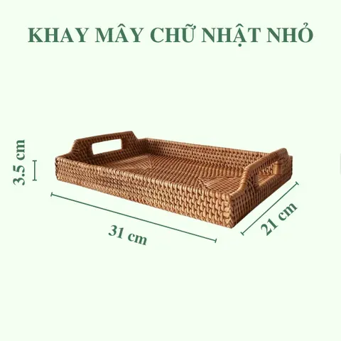 Khay Mây Chữ Nhật Tay Cầm Đựng Bình Trà, Đựng Đồ Ăn Trang Trí - Rattan Tray