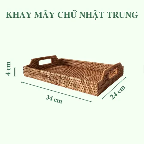 Khay Mây Chữ Nhật Tay Cầm Đựng Bình Trà, Đựng Đồ Ăn Trang Trí - Rattan Tray