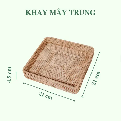 Khay Mây Chữ Nhật Thấp Đựng Bình Trà, Đựng Đồ Ăn Trang Trí