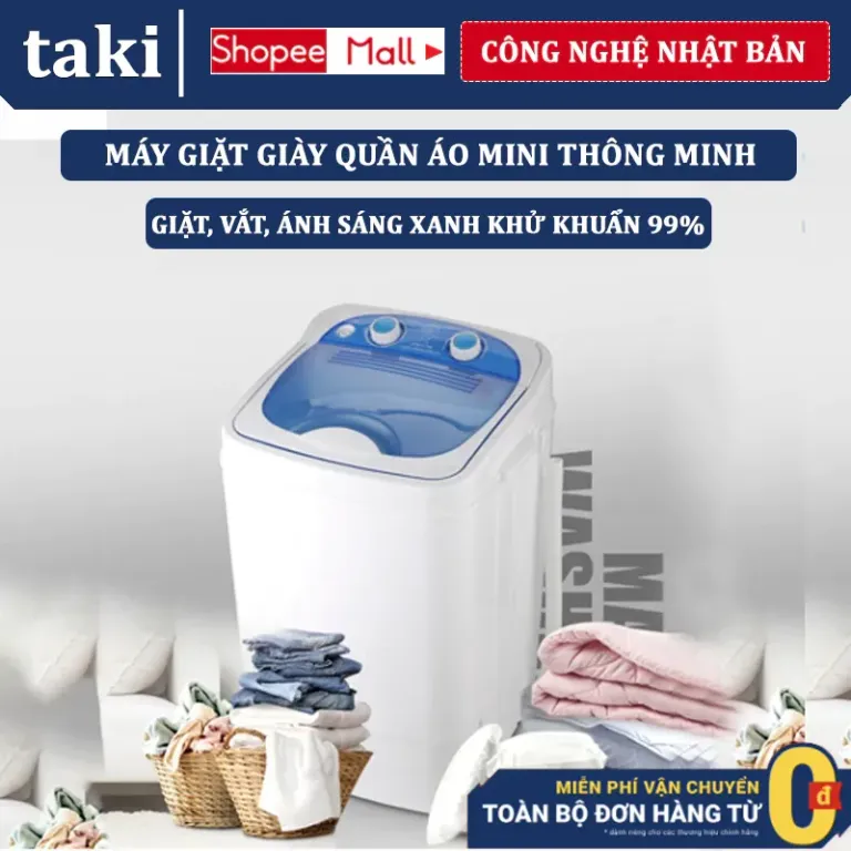 Máy Giặt Quần Áo Mini Dung Tích 7L, Giặt Vắt Tiện Lợi - Công Nghệ Kháng Khuẩn UV - Bảo Hành 5 Năm