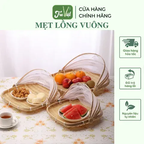 Mẹt Tre Lồng Bàn Vuông / Lồng Bàn Gấp Gọn - Bamboo Food Storage Tray With Lid