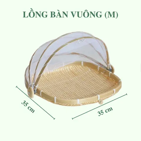 Mẹt Tre Lồng Bàn Vuông / Lồng Bàn Gấp Gọn - Bamboo Food Storage Tray With Lid