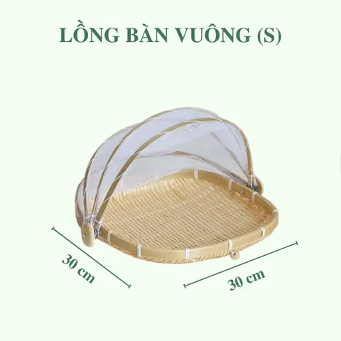 Mẹt Tre Lồng Bàn Vuông / Lồng Bàn Gấp Gọn - Bamboo Food Storage Tray With Lid