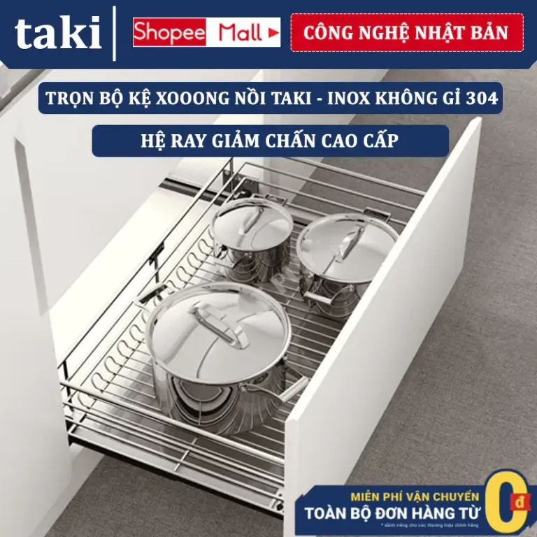 {Nhập Khẩu} Giá Kéo Xoong Nồi, Kệ Gầm Bếp, Kệ Xoong Nồi Tủ Bếp - Ray Giảm Chấn - Bảo Hành Vĩnh Viễn - Có Thợ Lắp