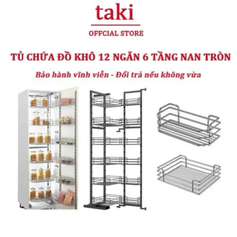 {Nhập Khẩu} Kệ Nhà Bếp, Kệ Đồ Khô Liên Hoàn 12 Ngăn 6 Tầng Nan Tròn - Bảo Hành Vĩnh Viễn - Có Thợ Lắp