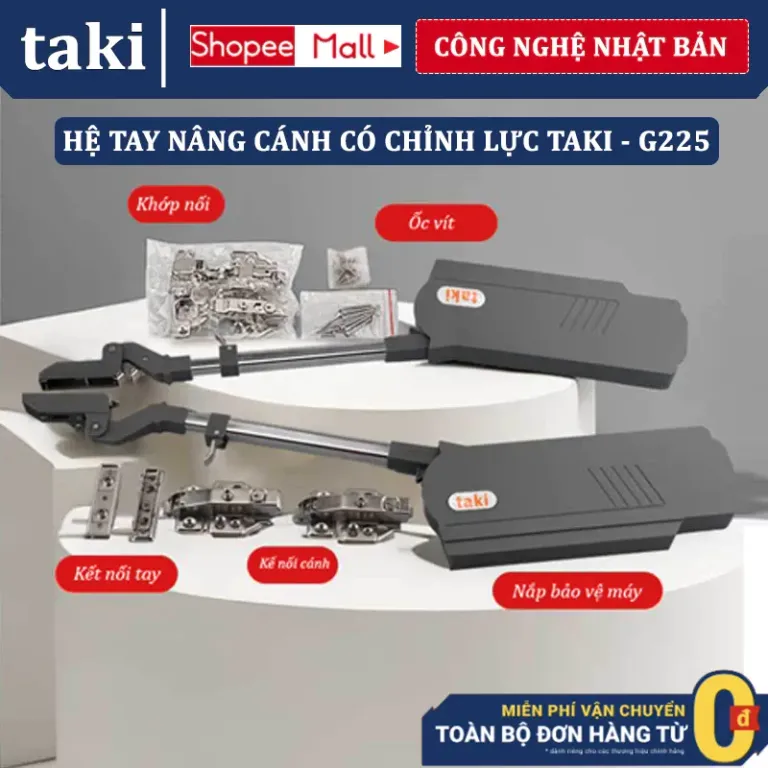 Tay Nâng Cánh Tủ, Tay Đẩy Cánh Tủ, Tay Nâng TAKI G225, Điều Chỉnh Lực Giống Blum - Có Thợ Lắp