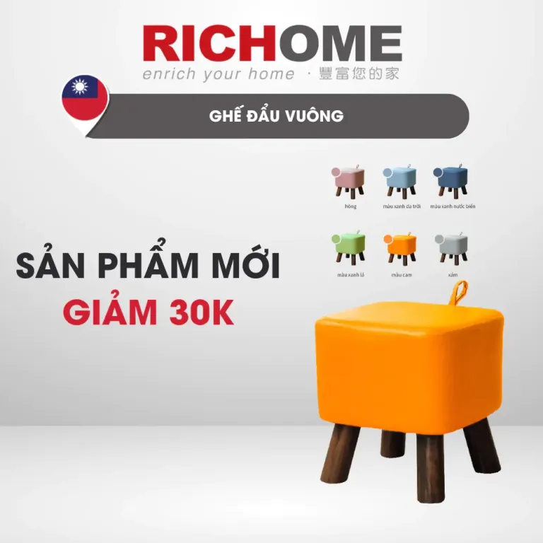 Ghế Đẩu Vuông RICHOME CH1394 Ghế Đẩu Chân Gỗ Cute, Nhỏ Gọn, Tiện Lợi