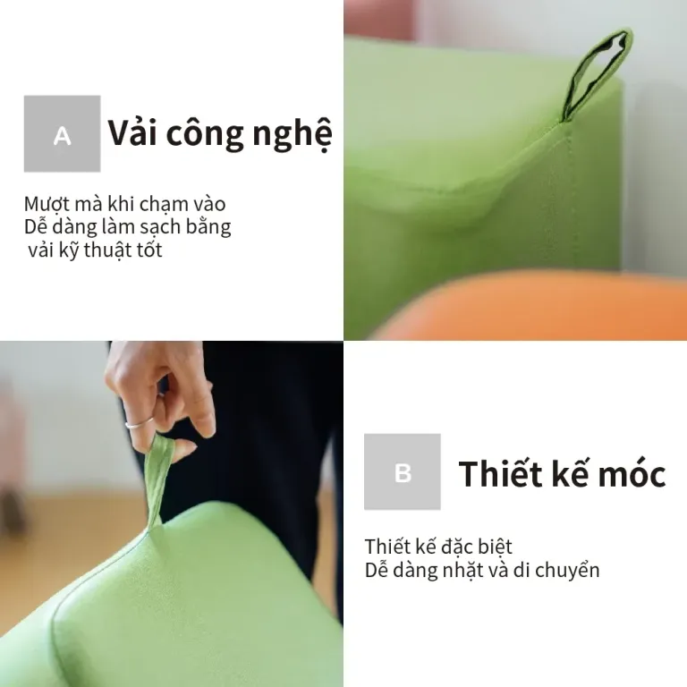 Ghế Đẩu Vuông RICHOME CH1394 Ghế Đẩu Chân Gỗ Cute, Nhỏ Gọn, Tiện Lợi