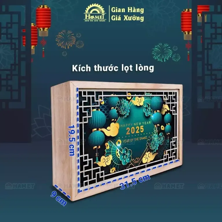 Hộp Đựng Quà Tặng Tết HAMET. Hộp Gỗ Thiết Kế Sang Trọng Nhiều Mẫu Mã, Có Khòa Gài Chắc Chắn Đựng Hạt, Bánh Mứt Tết, Vang