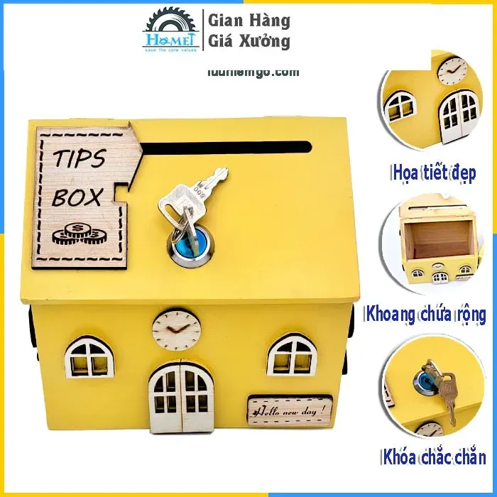 Hộp Đựng Tiền Tiết Kiệm | Hộp Đựng Tiền Tip ( Tip Box ) Có Khóa Hình Ngôi Nhà Xinh Xắn ( HAMET_HTKNN)