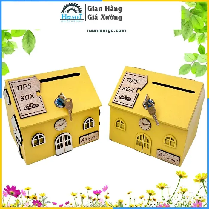 Hộp Đựng Tiền Tiết Kiệm | Hộp Đựng Tiền Tip ( Tip Box ) Có Khóa Hình Ngôi Nhà Xinh Xắn ( HAMET_HTKNN)