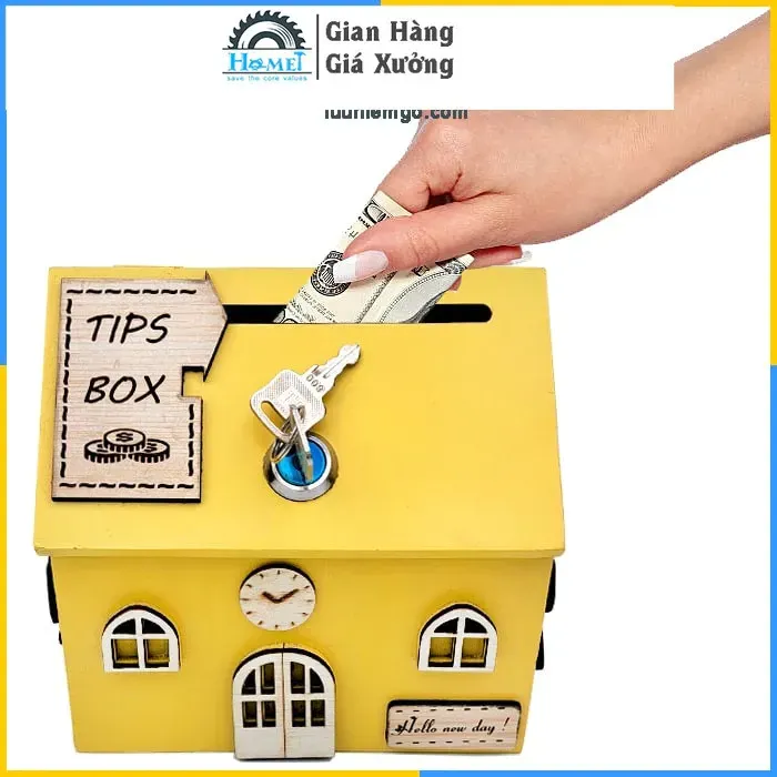 Hộp Đựng Tiền Tiết Kiệm | Hộp Đựng Tiền Tip ( Tip Box ) Có Khóa Hình Ngôi Nhà Xinh Xắn ( HAMET_HTKNN)