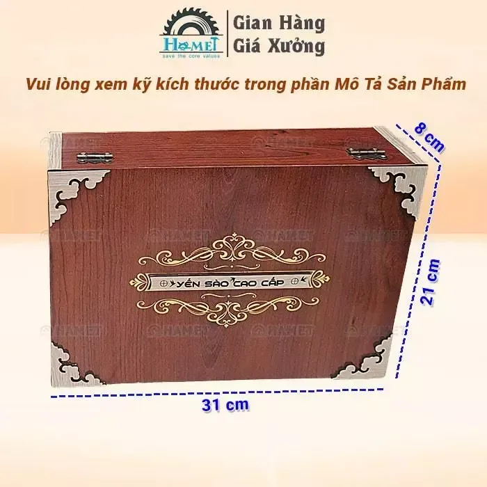 Hộp Gỗ Đựng Yến Sào 12 Hủ HAMET. Hộp Có Khóa Gài, Bên Trong Cắt Mút Lót Nhung Định Hình Làm Hộp Quà Tặng Yến Cao Cấp